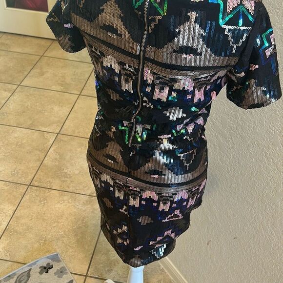 Club L Size 10 Two Piece Sequin Dress Outfit Green Aztec Tribal Club Glam NWT - Picture 5 of 16